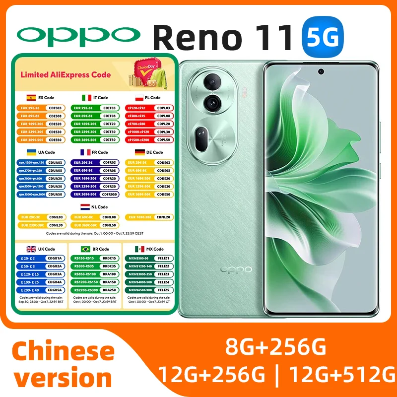 OPPO Reno11 5g smartphone 6.7inches OLED Dimensity 8200 67W SuperVOOC 4800mAh  NFC Camera 50MP used phone