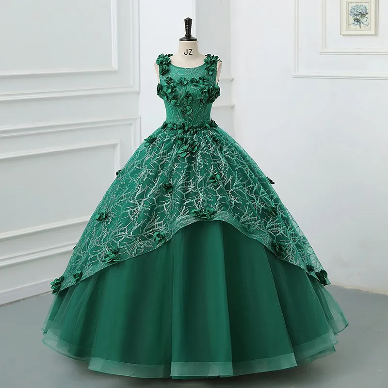 

Applique O Neck Quinceanera Dresses Flowers Graduation Dress Primrose Grass Ball Gown Prom Party Dress Vestidos Princesa 15 Anos