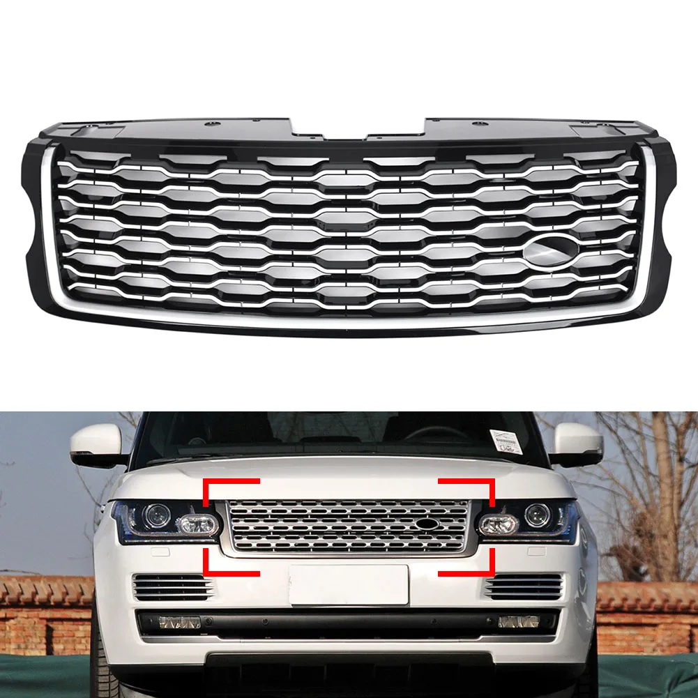 Car Front Bumper Upper Mesh Grille Replacement w/ Logo For Land Rover Range Rover Vogue L405 2013 2014 2015 2016 2017