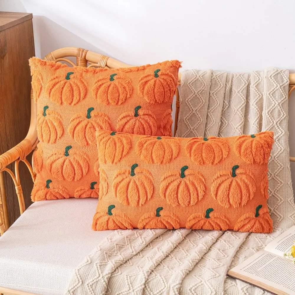 New Halloween Style Throw Pillow Cover Pumpkin Tufted Embroidered Autumn Pillowcase 45x45cm Cushion Cover Fall Decor
