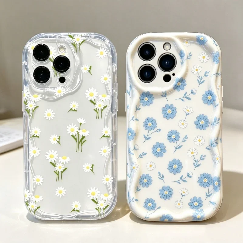 Korean Daisy Floral Phone Case For Samsung Galaxy A56 A55 5G A57 A37 A15 A54 A16 A17 A07 A27 A26 A36 A06 S26 S25 Ultra Plus Capa