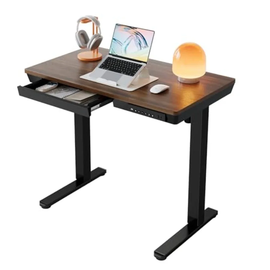 Home office electric standing desk with drawers, MDF tabletop in white, quick-install one-piece design with USB charging ports