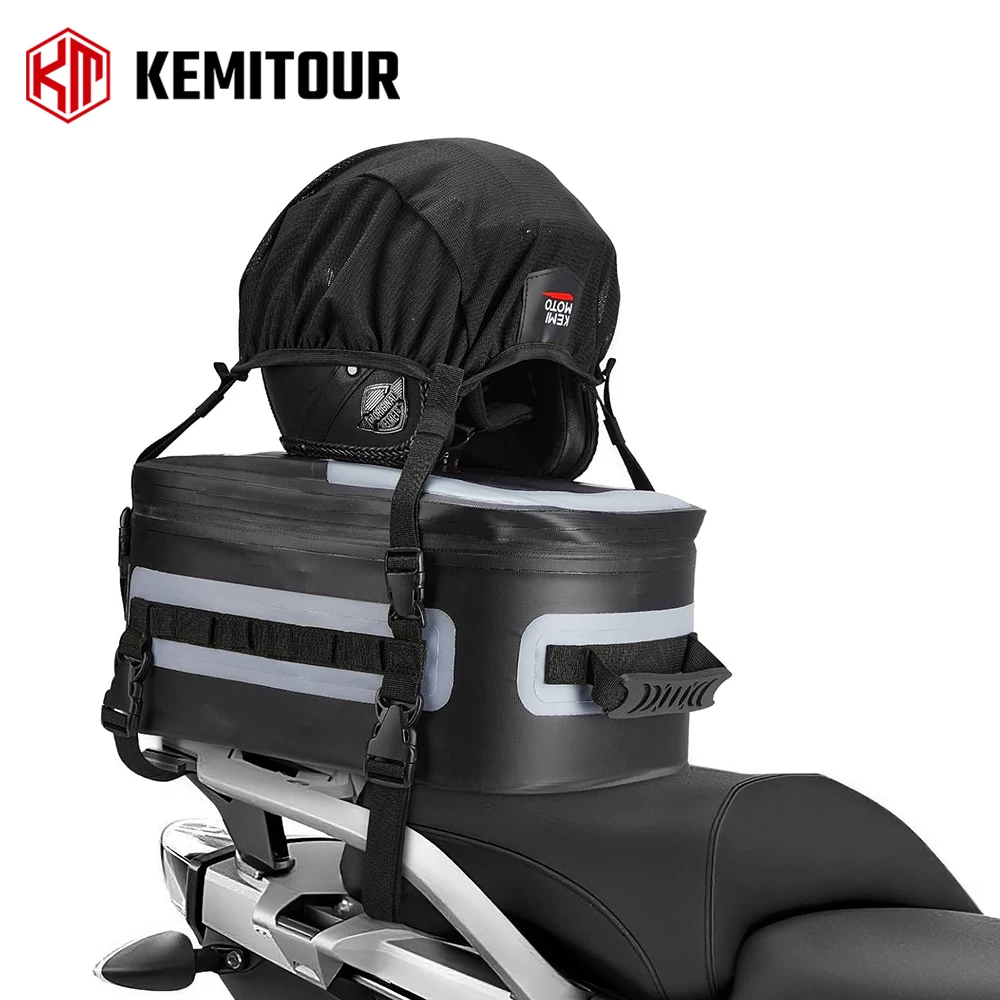 

KEMITOUR Motorcycle Tail Bag Waterproof Motorbike Helmet Bag Back Seat Bag Universal for Touring Adventure Enduro and Dual-Sport