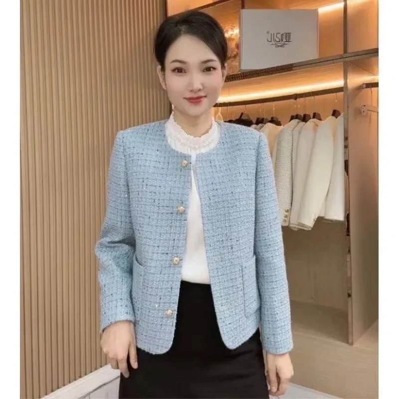 

2026Новое женское весенне-осеннее пальто, женская короткая темпераментная верхняя одежда, удобная куртка, модное синее повседневное пальто, женские топы