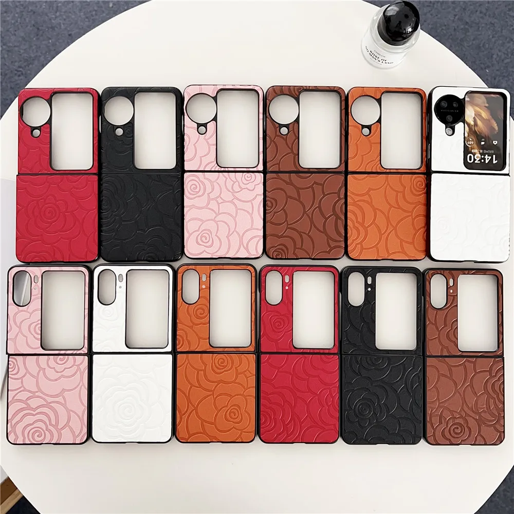 Funda de cuero con flores para Samsung Galaxy Z Flip5 4 3, funda para Motorola Razr 40ultra OPPO Find N2Flip N3Flip VIVO X Flip P50pocketS