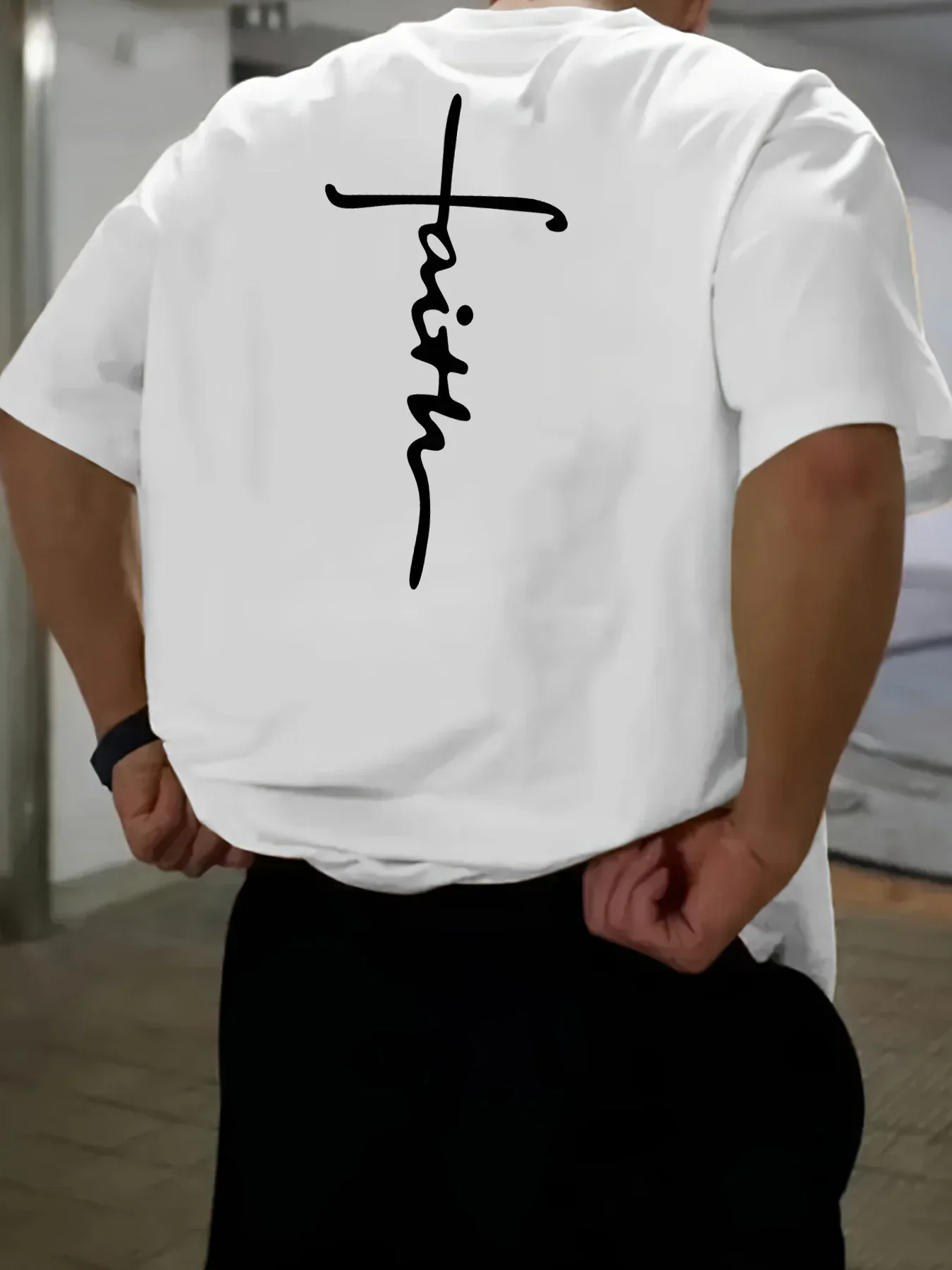 

Men's Summer 100% Cotton Casual Loose Sports T-Shirt Classic Cross Pattern Printed round Neck Short-Sleeved Fashion Top