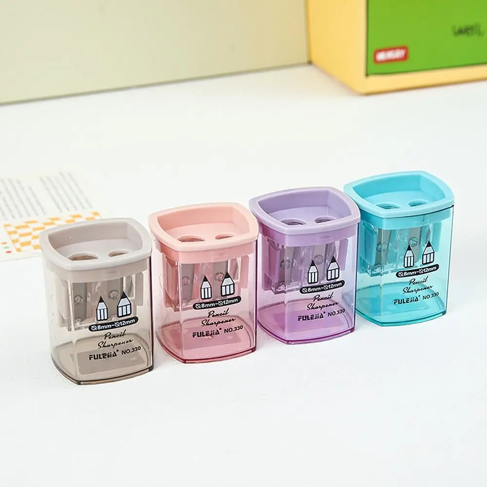 Double Hole Pencil Sharpener Random Color Triangles Hexagons Circles Squares Pencil Shavings School Office Supplies