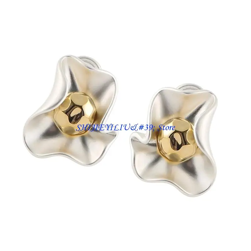 E21F Metallic Flower Earrings Enamel Coated Lightweight Travel Jewelry Accessory