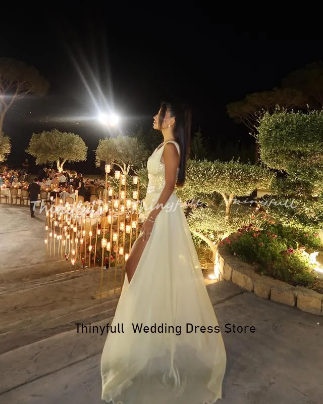 Thinyfull Mermaid 두바이 댄스 파티 드레스 민소매 쉬폰/스팽글 이브닝 파티 가운 스플릿 롱 드레스 로브 드 soirée 맞춤형