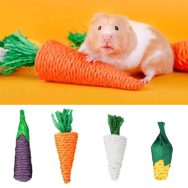 Guinea Pig Chinchillas Hamsters Toys Natural Paper Rope Rabbit Puzzle Toy Grass Weaving Radish Carrot Shape Pet Accessories