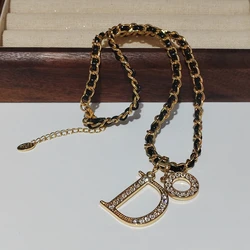 Women Korean PU Chain Collar Choker Letter Necklace earring Ladies Jewelry set Party Accessories
