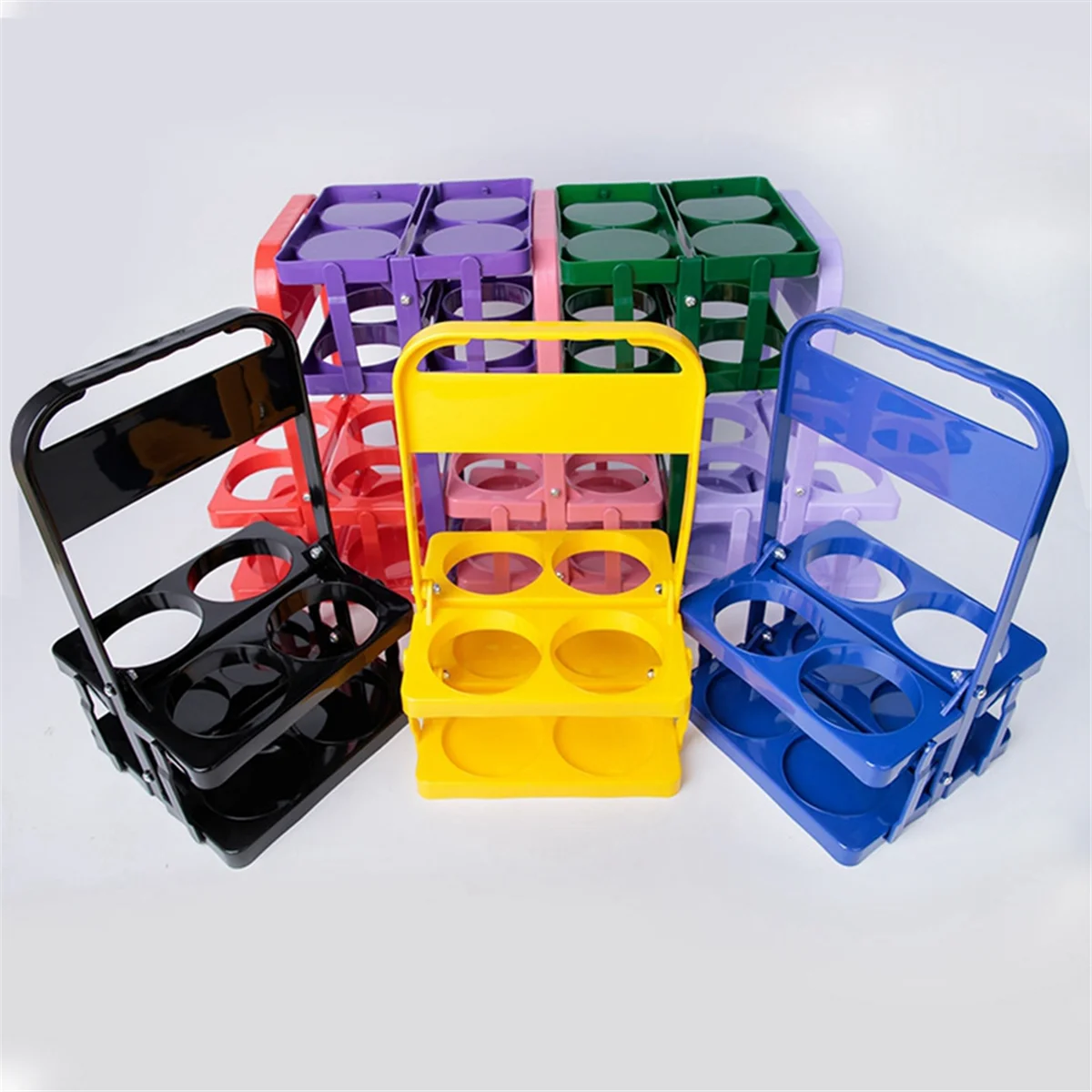 AD30-4 Holes Foldable Plastic Beverage Carrier,Reusable Drink Holder with Handle Portable Drink Holder Black