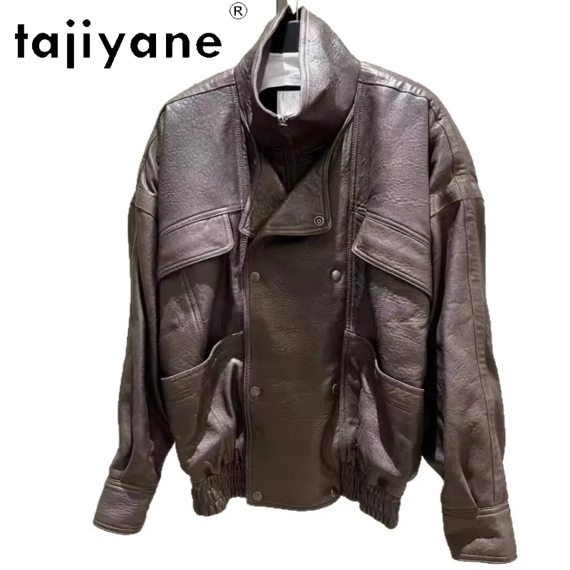 TAJIYANE Genuine Leather Jacket Women New Zealand Crust Leather Coat Vintage Jackets Chic Oversized Outerwear 2026 Autumn Косуха