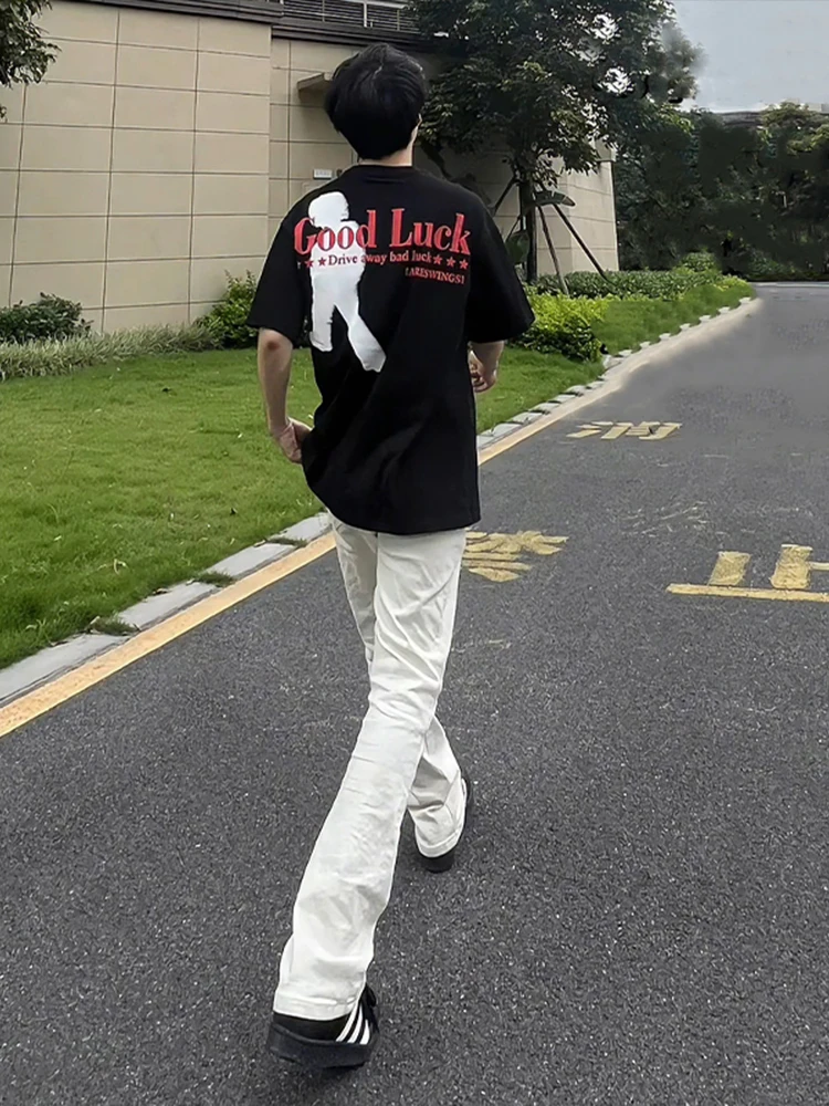 

Cleanfit White Men's Jeans Summer Trendy Street Style Slim Fit Micro Flared Pants American High Street Fashion Straight Leg