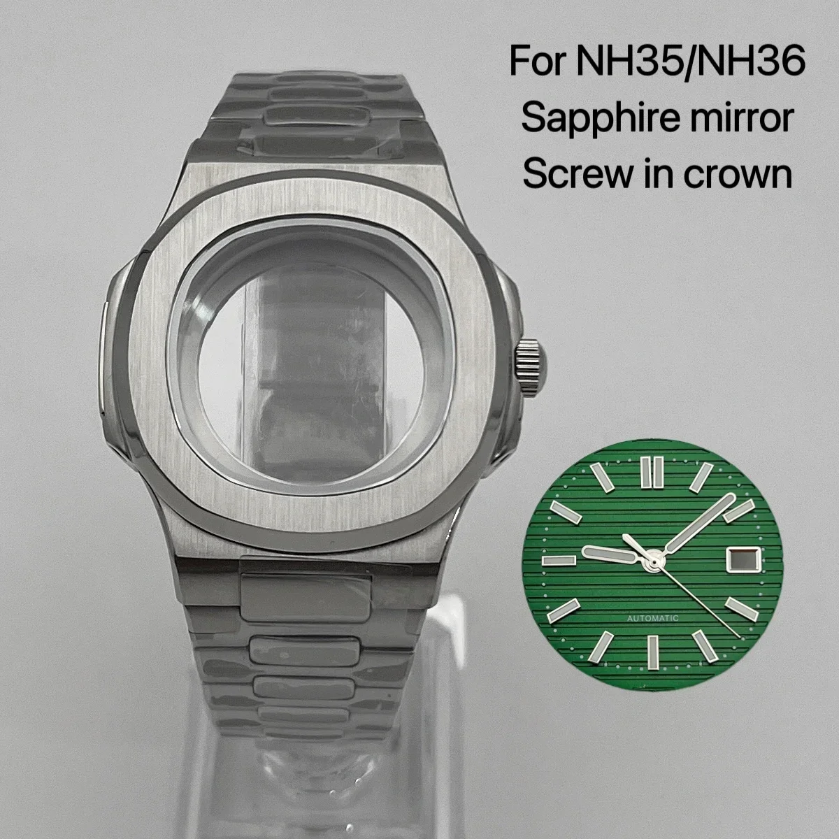 41mm nh35 caso dial mãos pulseira de aço inoxidável vidro safira à prova dwaterproof água para mod nautilus montagem acessórios movimento nh36