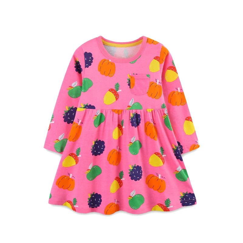New girls' long-sleeved dresses in autumn are printed in Europe and America, and children's princess skirts are knitted with cot