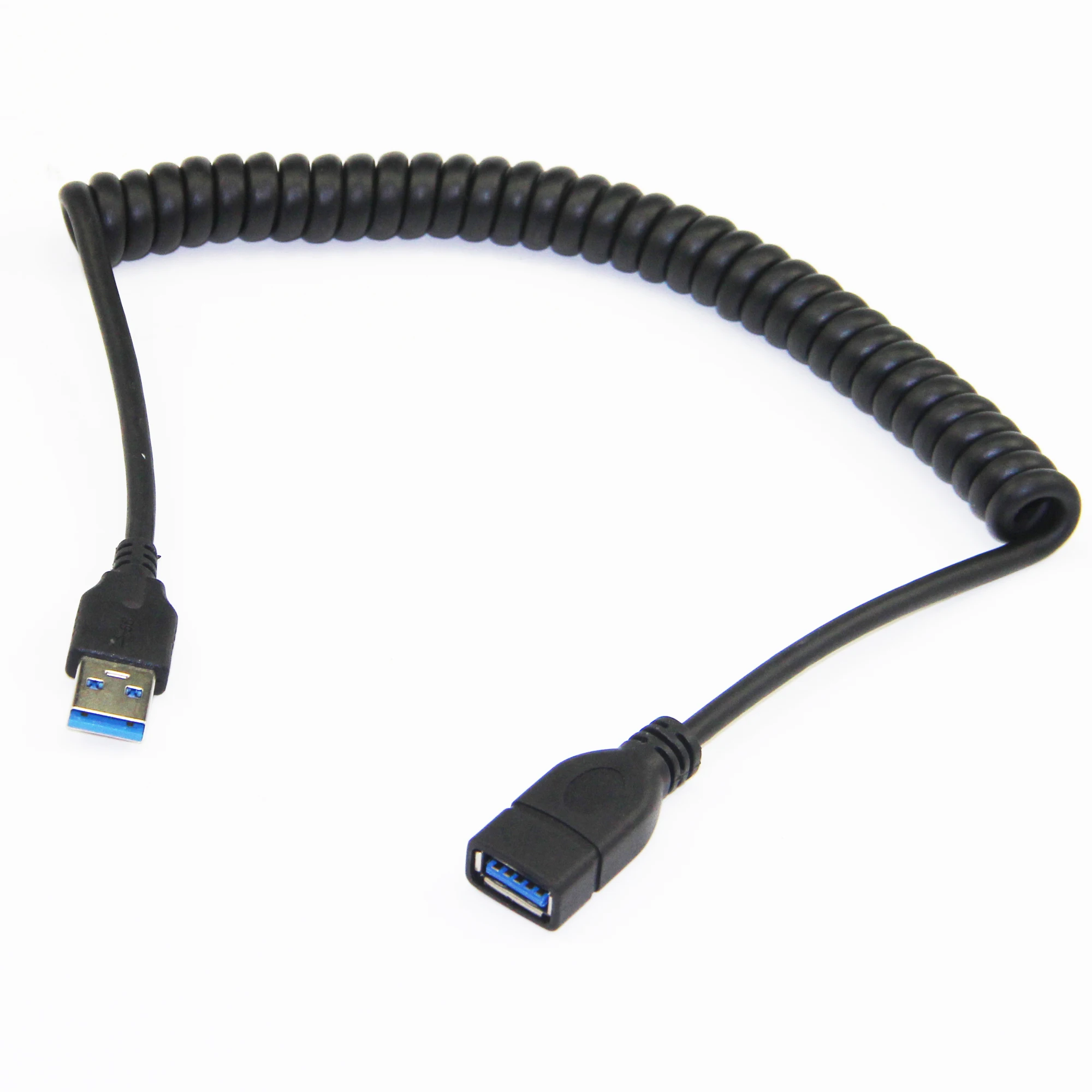Bochara Elastic Coiled USB 3.0 Extension Cable Male to Female M/F 9+1 Copper Cores Foil+Braided Shielded