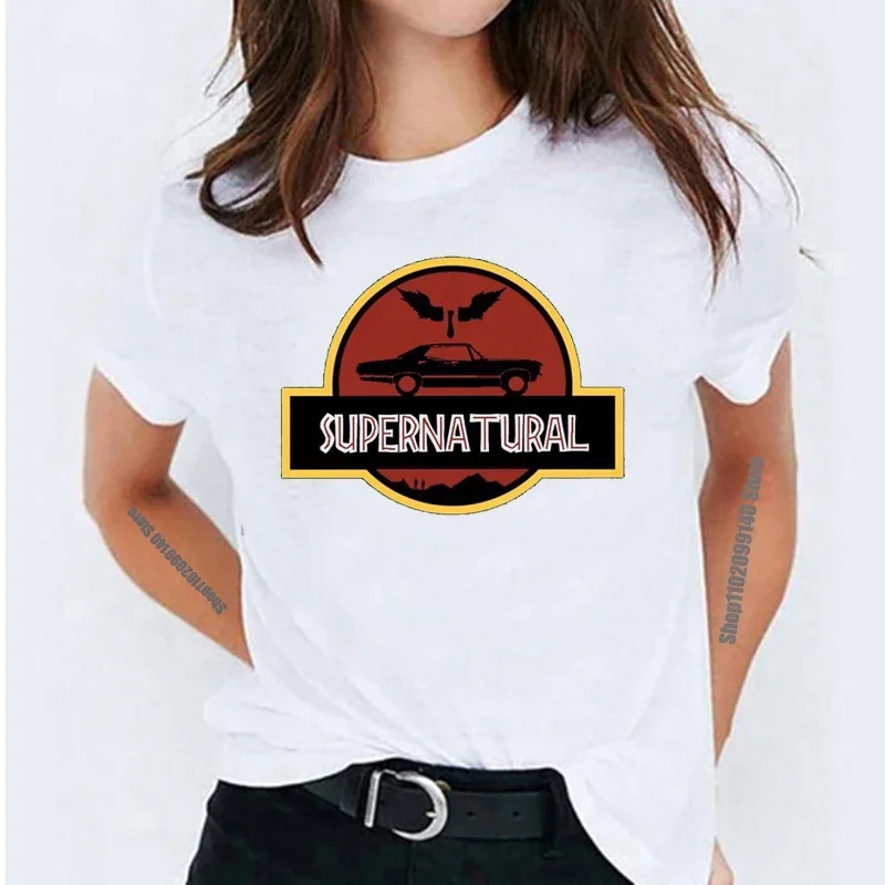 Women's vintage T-shirt Carry On My Wayward Son Angel Wings Car PrintFemme Supernatural T-shirt Summer Top Graphic T-shirt