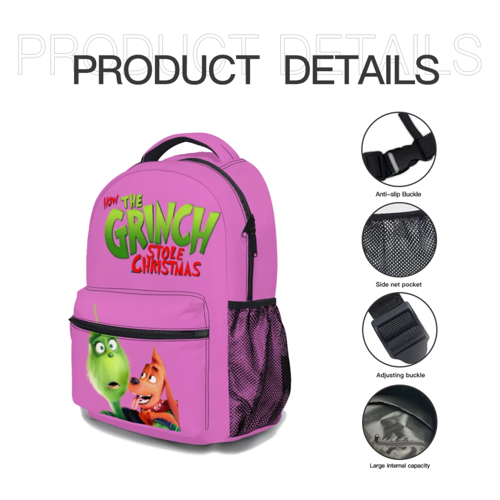 Cartoon-G-Grinchh Kids Sac à dos universitaire étanche pour femme, sac de voyage pour ordinateur portable, sac de livre, 17 ", nouvelle mode