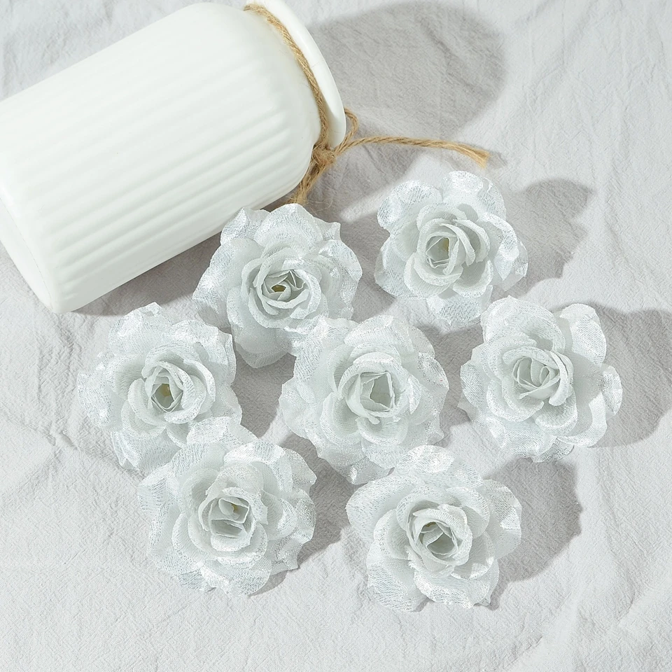 

50/100pcs Artificial Flowers Rose Wedding Home Festive Decor Bridal Outdoor Garden Fake Flower Head DIY Headwear Gift Box Filler