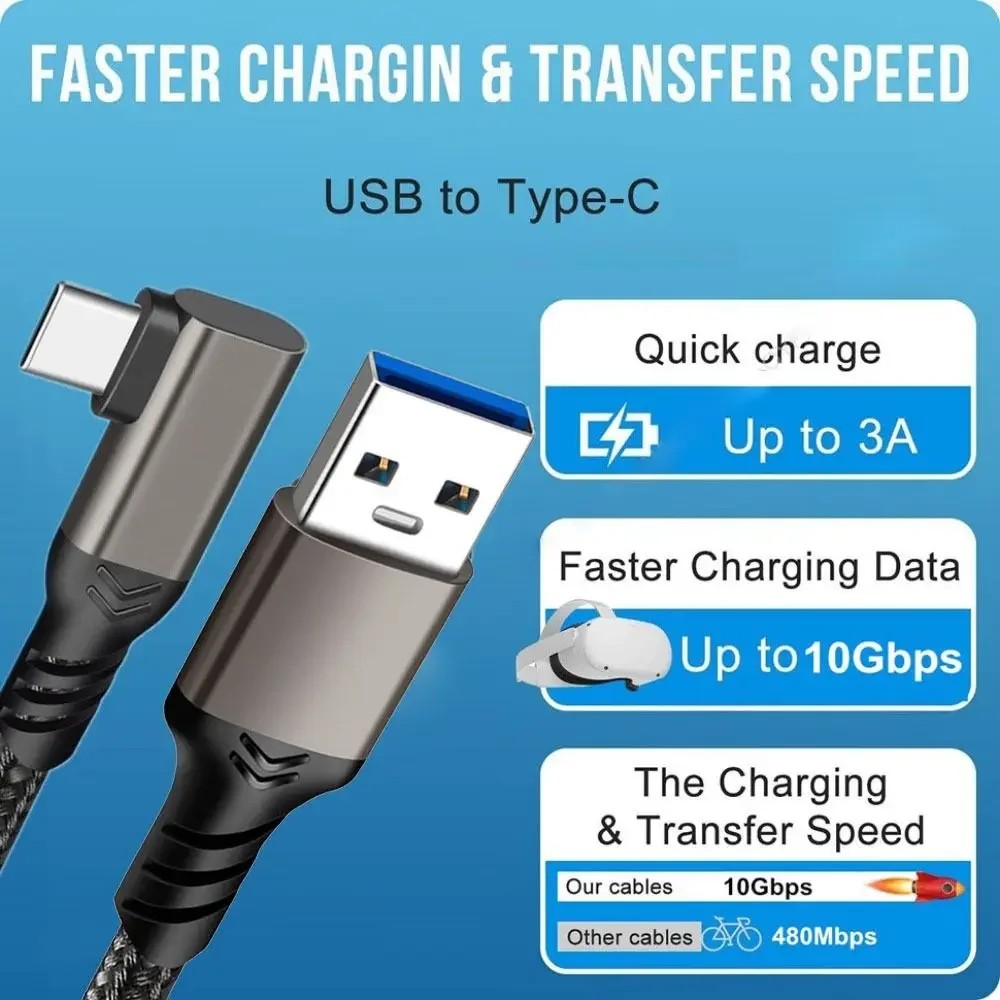 Macdot USB 3.2 Gen 2 Cable 10Gbps USB A to USB C 3A Fast Charge Elbow 1m 2m 5m for Oculus Quest 1/2 VR Link Cable Camera Line