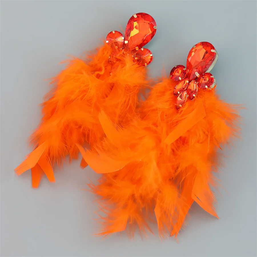 Exquisite Fashion Feather Tassel Decor Big Dangle Drop Earrings For Women Luxury Design Fairy Wedding Party Jewelry Accessories