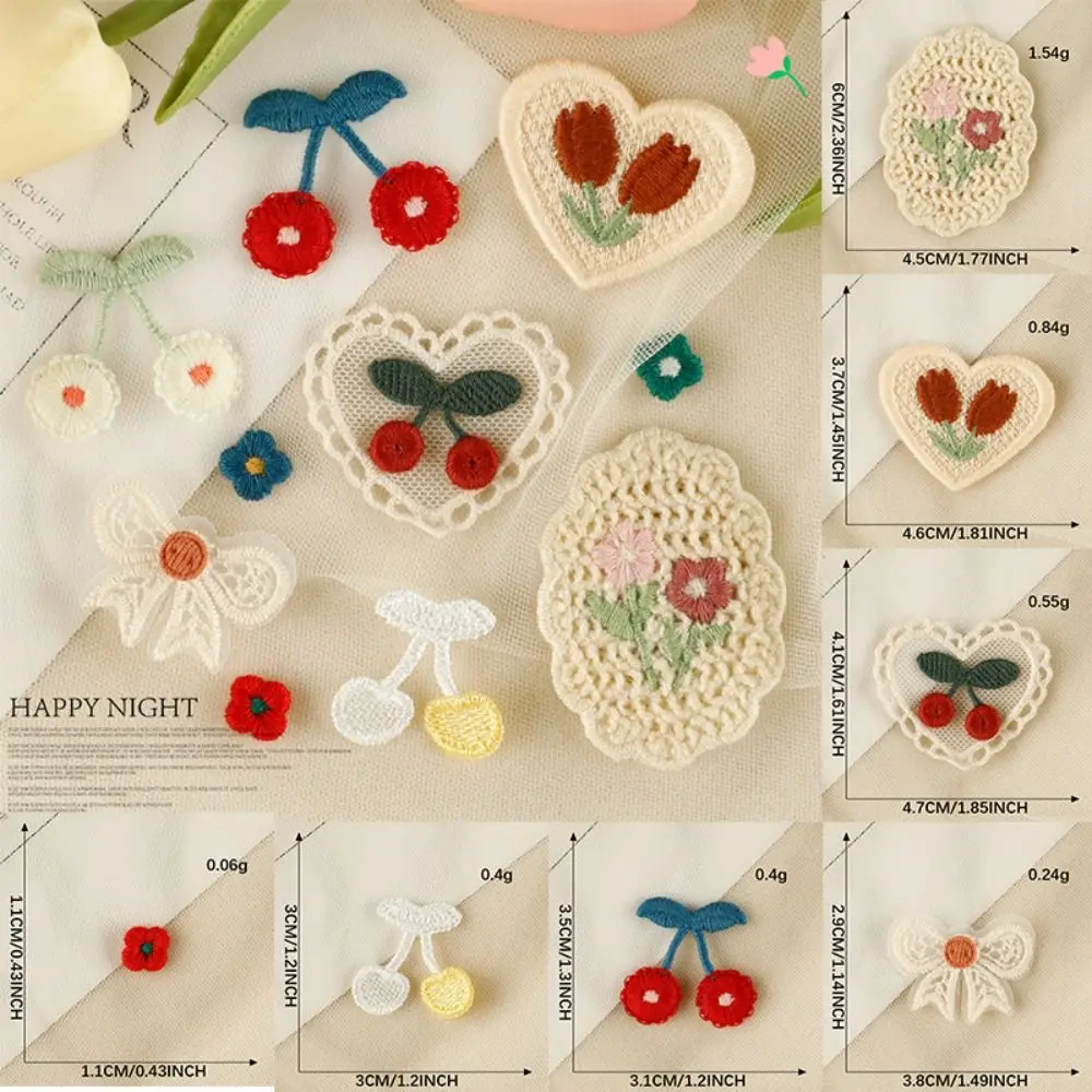 Cherry Flower Embroidery Patch Fashion Sew-on Clothing Badge Accessories Embroidered Fabric Patch Clothing Badge Accessories