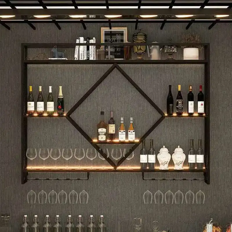 

Скандинавская винная стойка из кованого железа для элитного ресторана, винный шкаф, светильник, роскошный настенный бар, декоративный винный шкаф