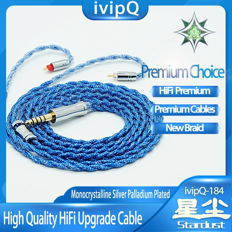 ivipQ-184 Stardust HiFi Earphone Upgrade Cable Monocrystalline Silver Palladium Plated MMCX 2Pin 3.5/4.4mm for DaVinci Conch V11