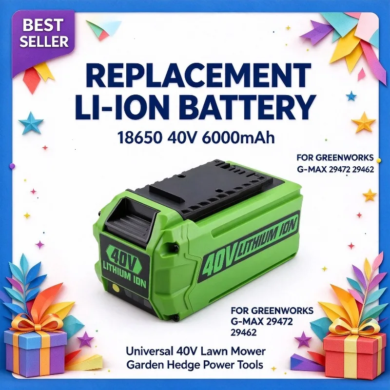 18650 40V 6000mAh Replacement Li-ion Battery for Greenworks G-MAX 29472 29462 Universal 40V Lawn Mower Garden Hedge Power Tools