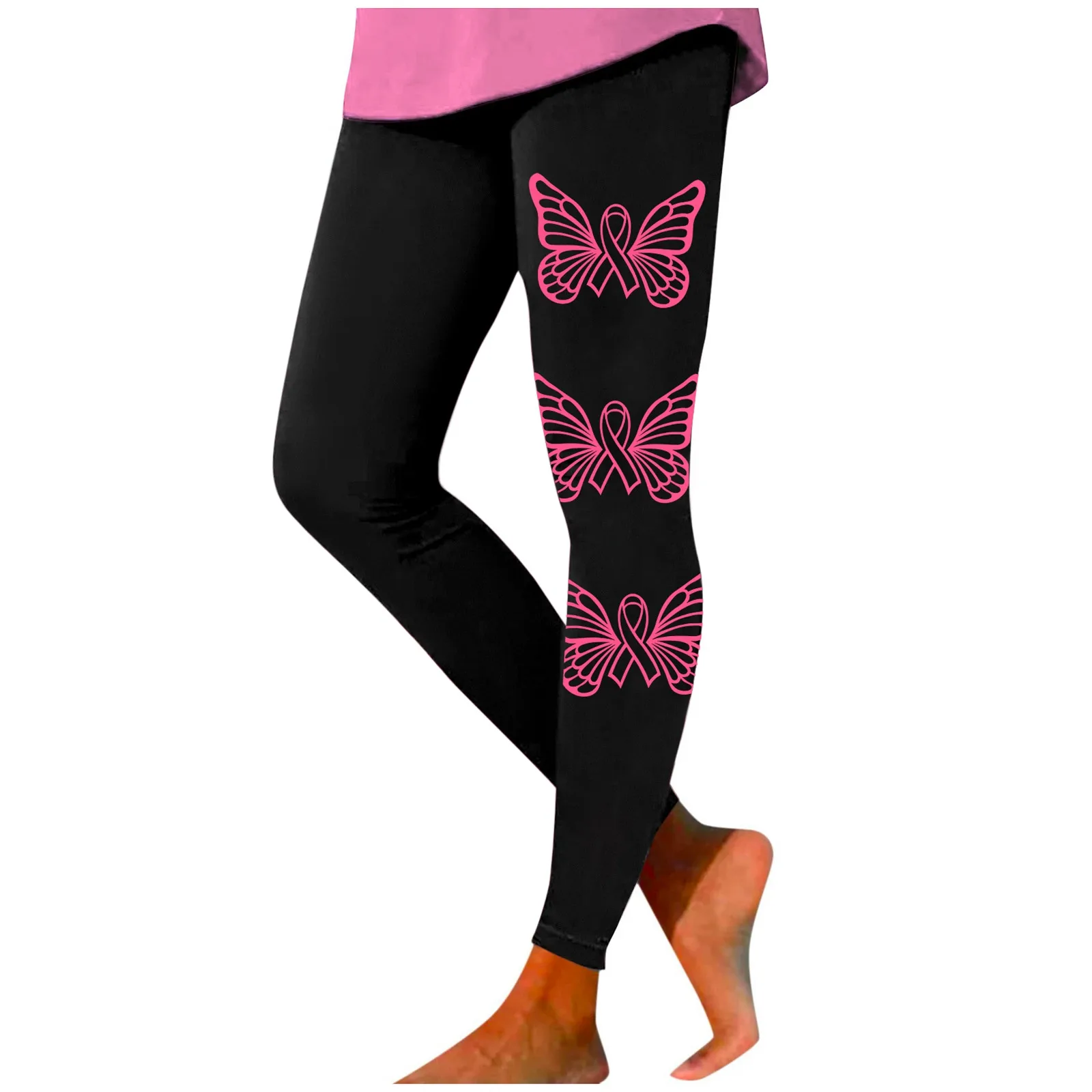 Women's Breast Cancer Prevention Printing High Waist Tights Hip Lifting Exercise Leggings Yoga Pants Ladies Gym Leggings