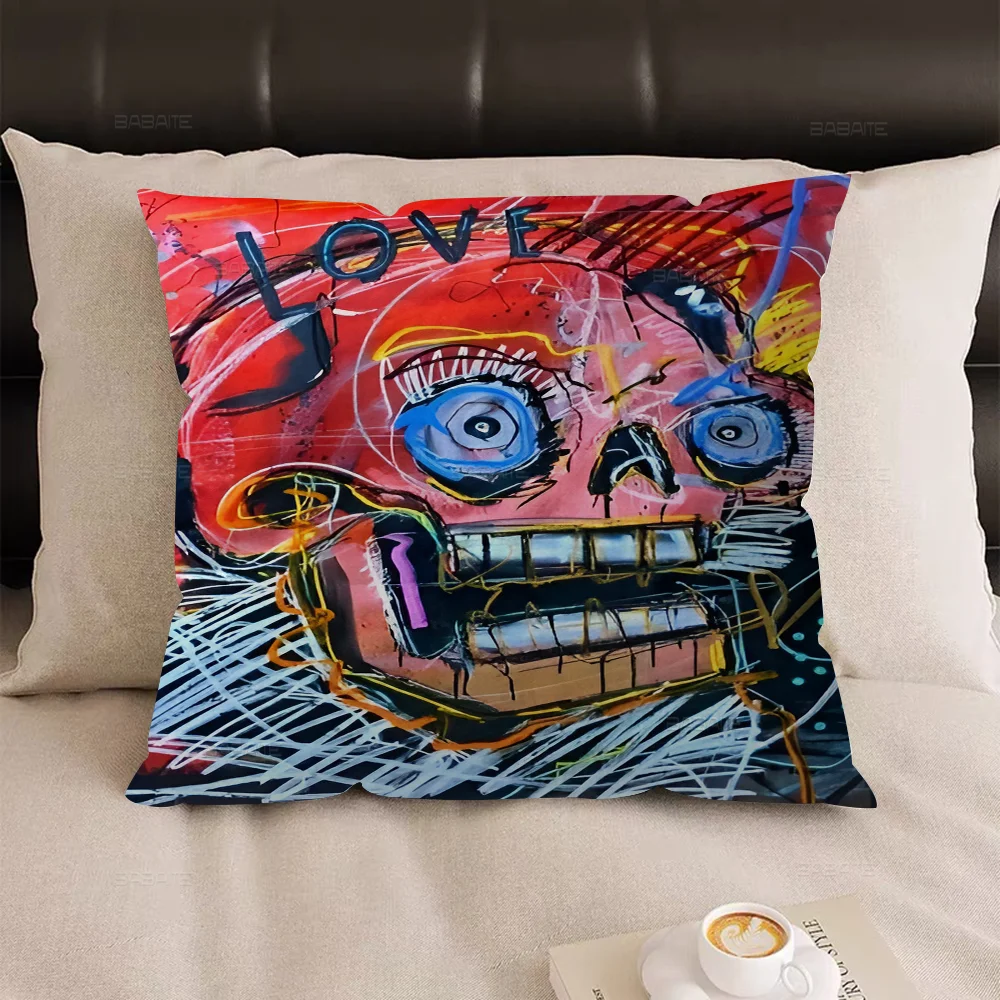 Art J-Jean-Michels Basquiats Classic Vintage Cushion Cover Car Throw Pillow Case For Sofa Car Christmas Gift 40x40cm 45x45cm