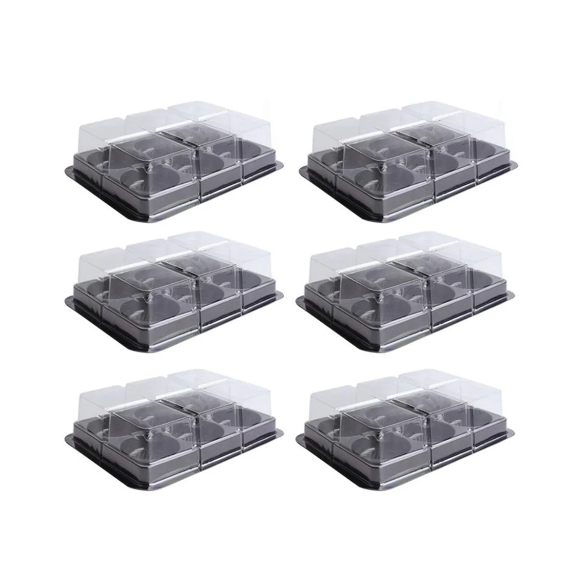 100Pcs 6 Cavities Plastic Mooncake Tray Transparent Muffin Cupcake Mochi Container Cookie Carrier Food Packaging Box