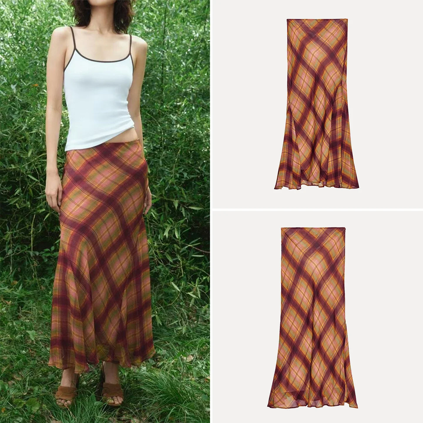 Z المرأة عادية منقوشة طويلة Dr Ele Faionable الوقوف صالح H-Line الخريف 2025 جديد وصول تنورة للسيدات