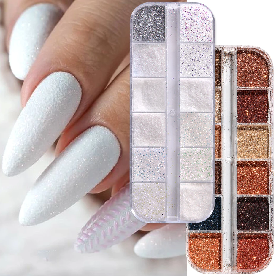 Shiny Gold Brown White Sugar Nail Powder Autumn Winter HolographicNail Glitter Dust Iridescent Candy Coat Effect Manicure Decor
