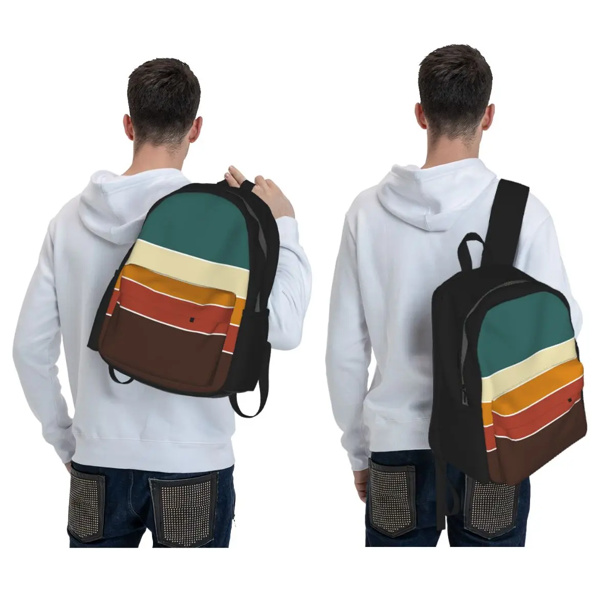 Iconic 70s Nordic Vintage Retro Stripes In Fall Colors Backpack BookBag Kids School Bag Laptop Shoulder Bags for Men Women
