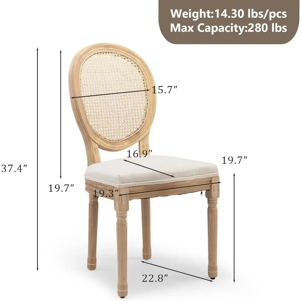 Ensemble de 6 chaises de salle à manger, en rotin, avec pieds en bois