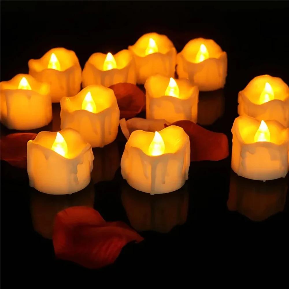 Bougies électroniques LED avec télécommande à 2 touches, flash, blanc chaud, décoration de Noël, mariage, anniversaire, lampe à thé, 12 pièces