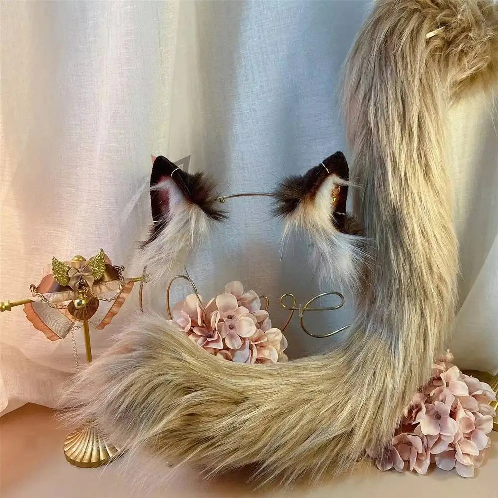Nuevo Ragdoll, conjunto de pendientes y collar con orejas de gato marrón, aro para el pelo, trabajo hecho a mano para Cosplay, accesorios de disfraz para fiesta