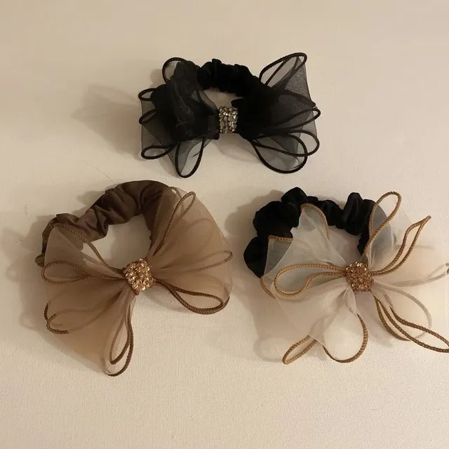 Nowa siatka Rhinestone Bow gumki do włosów Scrunchies kobiety dziewczęta elastyczne gumki do włosów nakrycia głowy wstążka kokardka włosy w koński ogon akcesoria