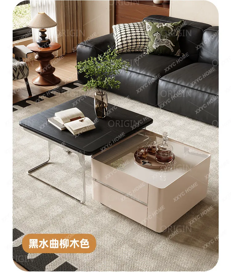 retro square combination coffee table antique trolley movable side table