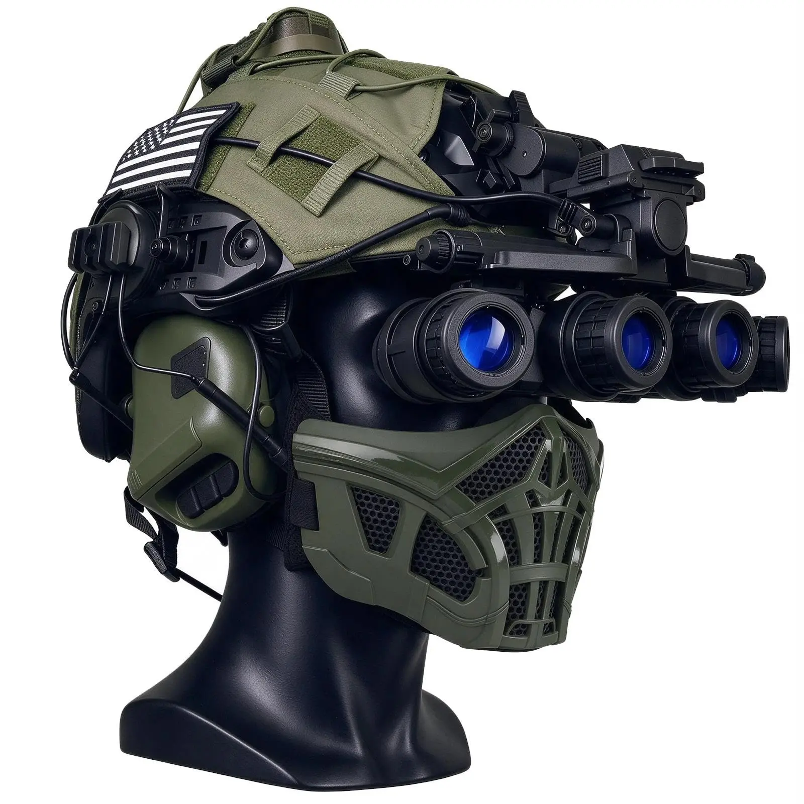 7-in-1 Adjustable FAST Tactical Helmet with Headset, Light, Mask & NVG Model for Airsoft, Paintball, Cosplay & Shooting Games