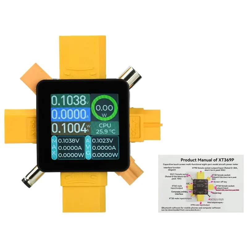 AAAN-XT369P DC4.5-80V 50A Digital Voltmeter Ammeter Wattmeter XT30 XT90 Plug Current Voltage Capacity For Model Airplane