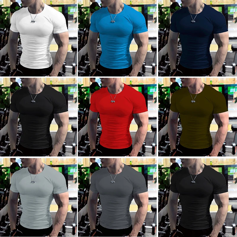 

Short Sleeve Tee Compression Shirts Breathable Wicking Sports Top Men's T-Shirt Summer Bodybuilding Sport Outfit For Man Running