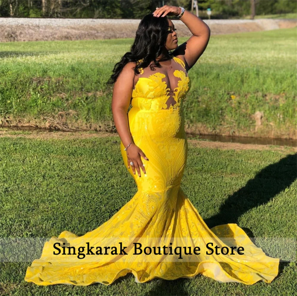 Robe De Bal De forme sirène, tenue De luxe, jaune, col transparent, paillettes scintillantes, pour fête d'anniversaire, pour filles noires, 2022