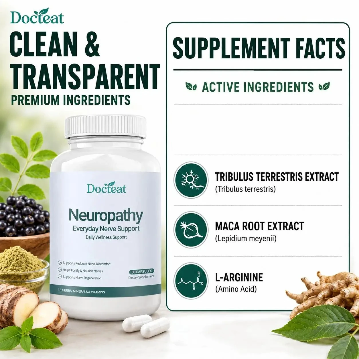 Docteat Alpha Lipoic Acid and Vitamin B6 Capsules for Everyday Nerve Support and Body Balance Support, Body Care, 60 Capsules