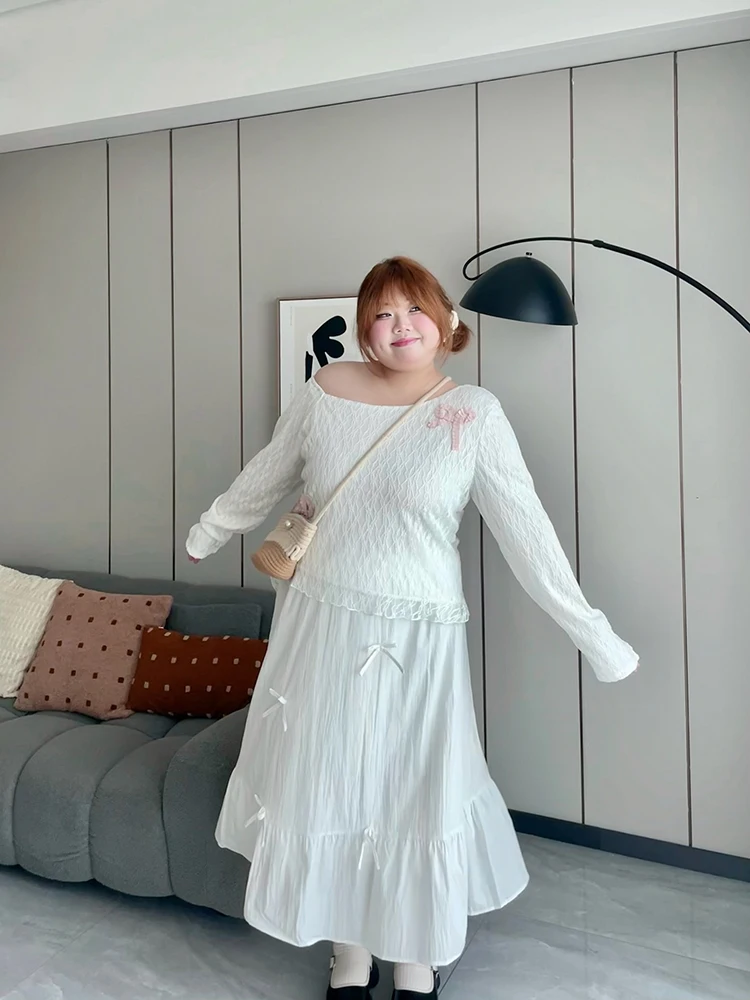 

Юбка А-силуэта с высокой талией и бантом, скрывающая недостатки фигуры (до 90 кг), в стиле принцессы, длинная, для женщин с фигурой типа «груша»