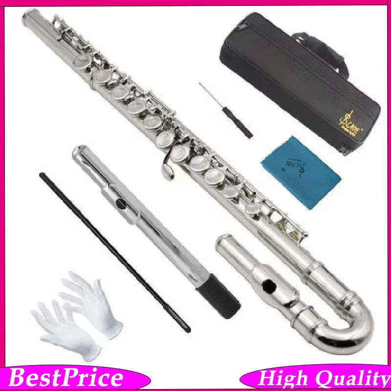 SLADE 16-Hole Nickel-Plated Flute with Curved Head Joint Children's Inline Key E-Split Mechanism Ideal for Beginner Musicians