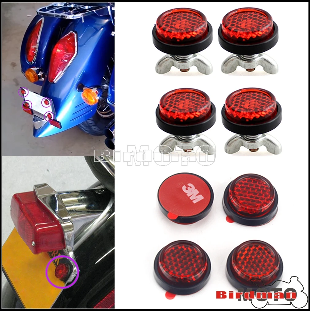 Universal Motorcycle License Plate Reflector 3M Warning Sticker 20mm Round Reflectors Rear Number Plate Red Warning Reflector