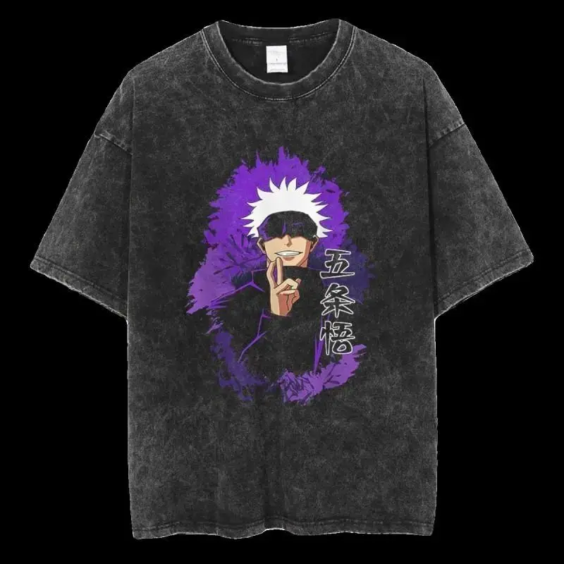

Heavyweight Jujutsu Summer Kaisen Retro T-shirt, KaISen Pure Cotton Loose Printed Anime Washed Short-sleeved
